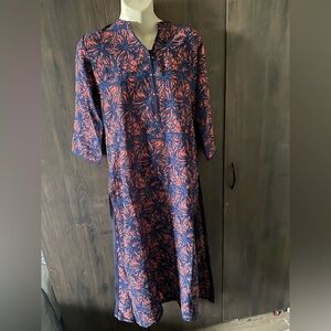 Navy and Coral Patterned Women's Dress